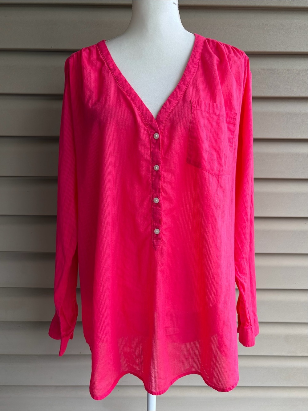 •Old Navy• Bright Coral 100% Cotton Long Sleeve Tunic Top - Size XXL
